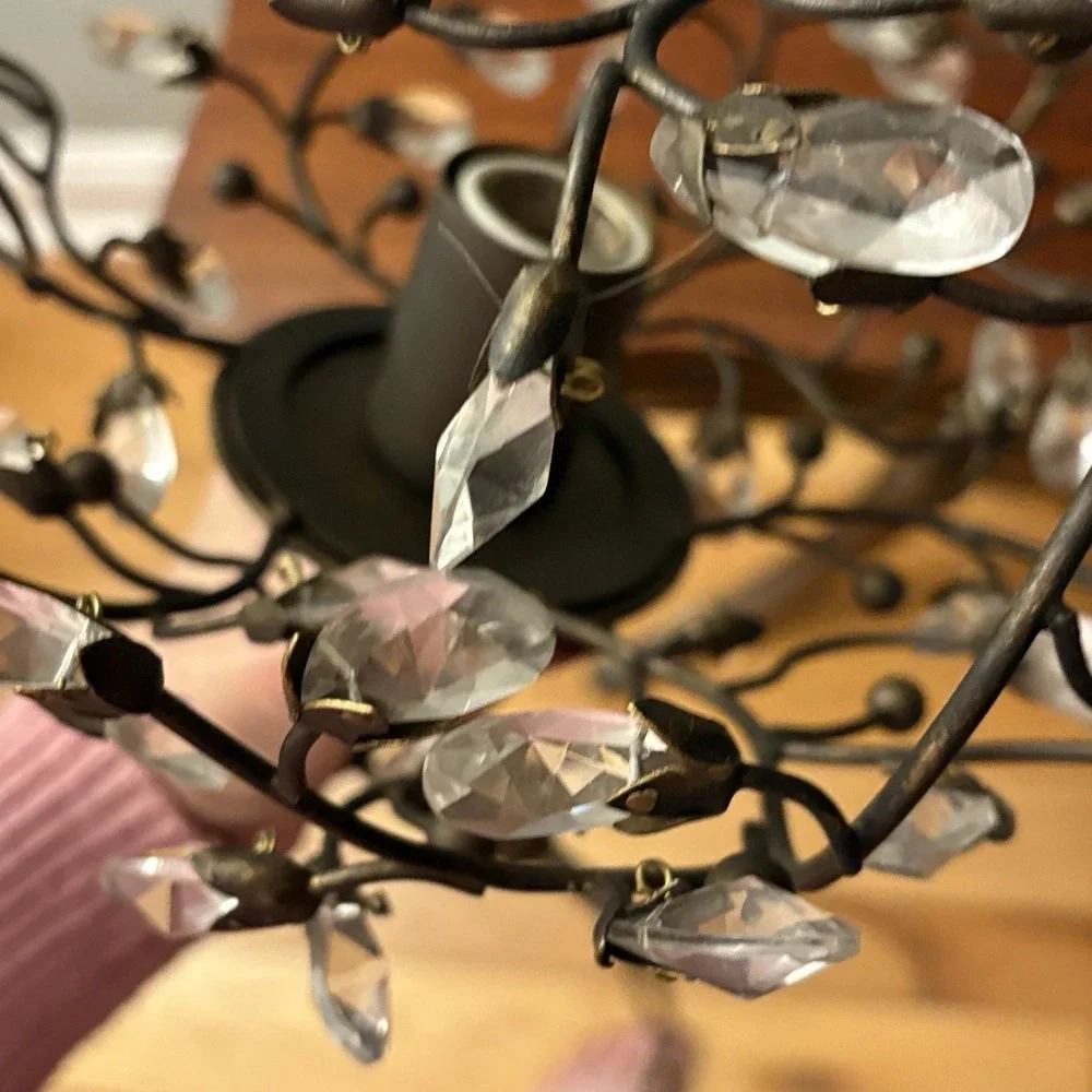 Wrought Iron Acrylic Crystal‎ Chandelier Bronze Wire Branch Crystal Cottage Look